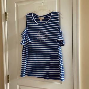 Michael Kors Blue/white stripe cold shoulder top